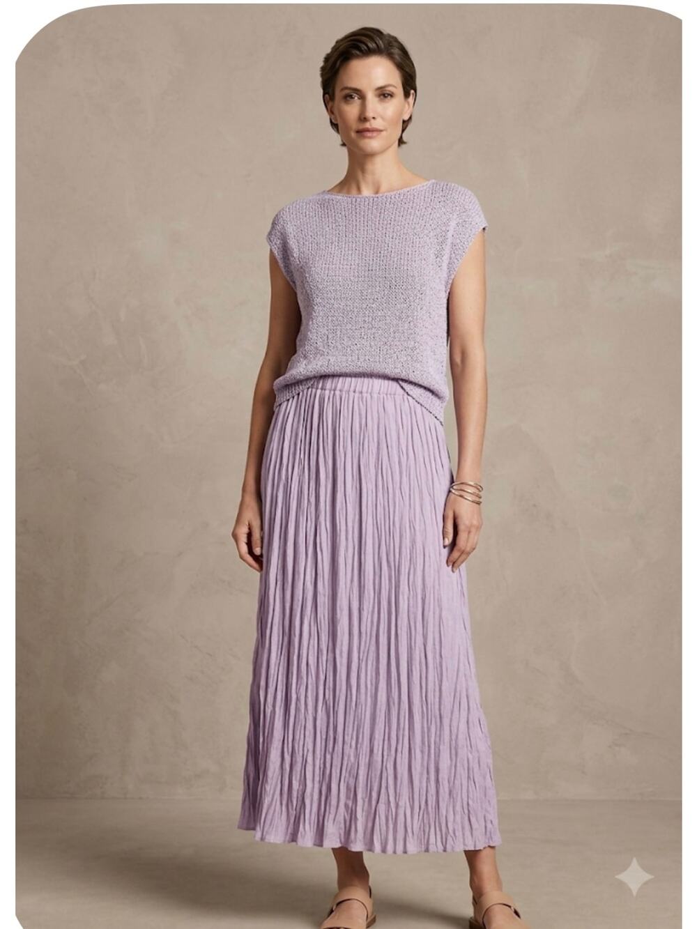 Lafayette 148 Sleeveless Top &  Matching Crinkle Midi Skirt in Lavender Tint M